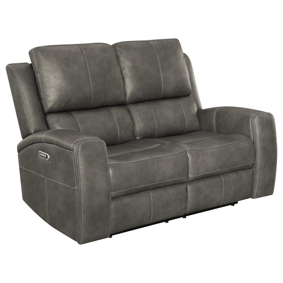 Coaster 603431PPP-S2 2 pc Brickston charcoal grey faux leather power recliners and headrests sofa and love seat set storage and USB