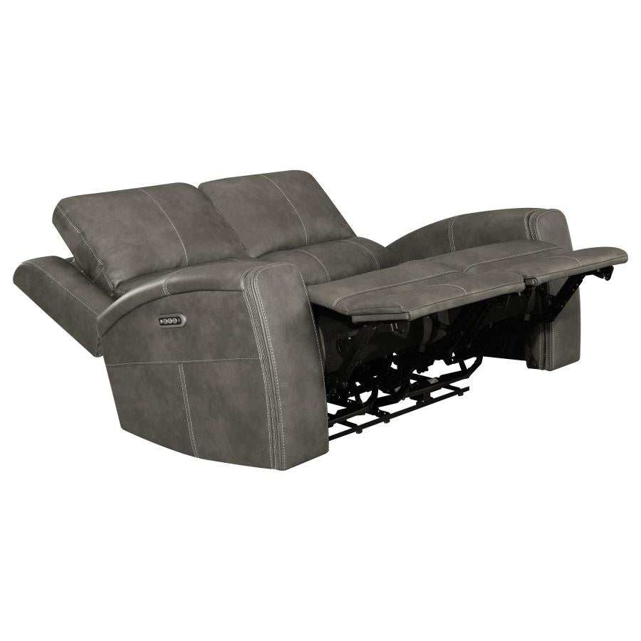 Coaster 603431PPP-S2 2 pc Brickston charcoal grey faux leather power recliners and headrests sofa and love seat set storage and USB