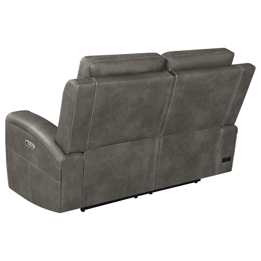 Coaster 603431PPP-S2 2 pc Brickston charcoal grey faux leather power recliners and headrests sofa and love seat set storage and USB