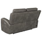 Coaster 603431PPP-S2 2 pc Brickston charcoal grey faux leather power recliners and headrests sofa and love seat set storage and USB
