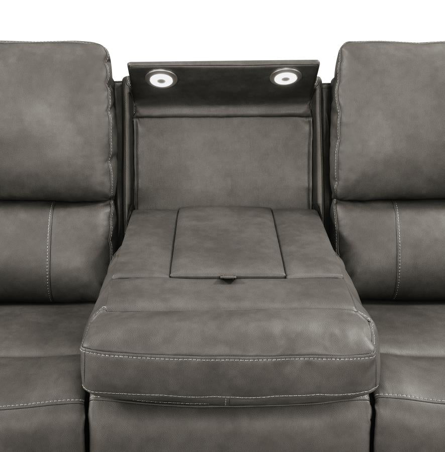 Coaster 603431PPP-S2 2 pc Brickston charcoal grey faux leather power recliners and headrests sofa and love seat set storage and USB