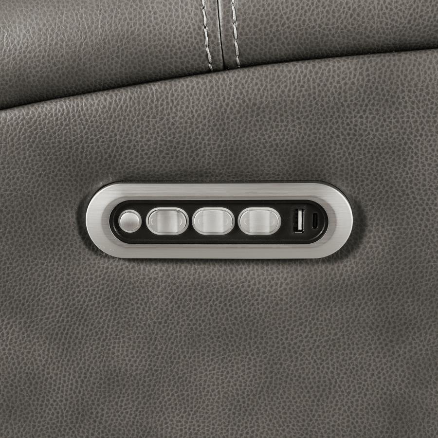 Coaster 603431PPP-S2 2 pc Brickston charcoal grey faux leather power recliners and headrests sofa and love seat set storage and USB