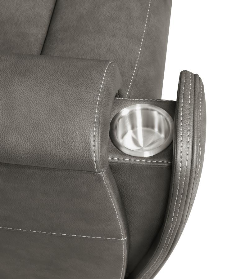 Coaster 603431PPP-S2 2 pc Brickston charcoal grey faux leather power recliners and headrests sofa and love seat set storage and USB