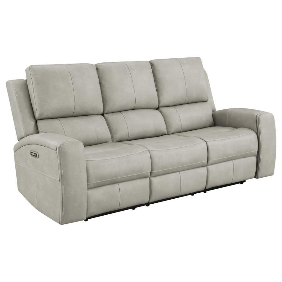 Coaster 603434PPP-S2 2 pc Brickston light grey faux leather power recliners and headrests sofa and love seat set storage and USB