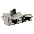 Coaster 603434PPP-S2 2 pc Brickston light grey faux leather power recliners and headrests sofa and love seat set storage and USB