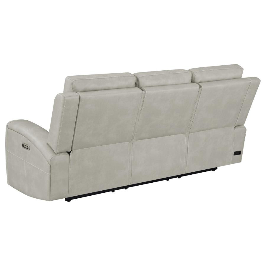 Coaster 603434PPP-S2 2 pc Brickston light grey faux leather power recliners and headrests sofa and love seat set storage and USB