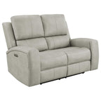 Coaster 603434PPP-S2 2 pc Brickston light grey faux leather power recliners and headrests sofa and love seat set storage and USB