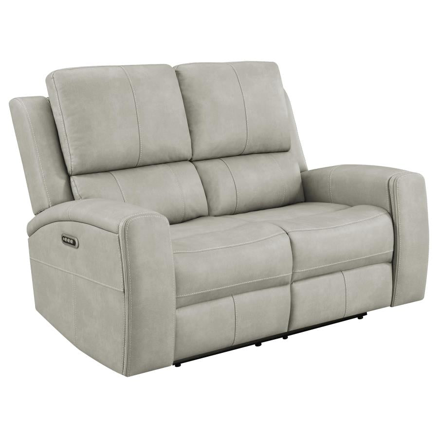 Coaster 603434PPP-S2 2 pc Brickston light grey faux leather power recliners and headrests sofa and love seat set storage and USB