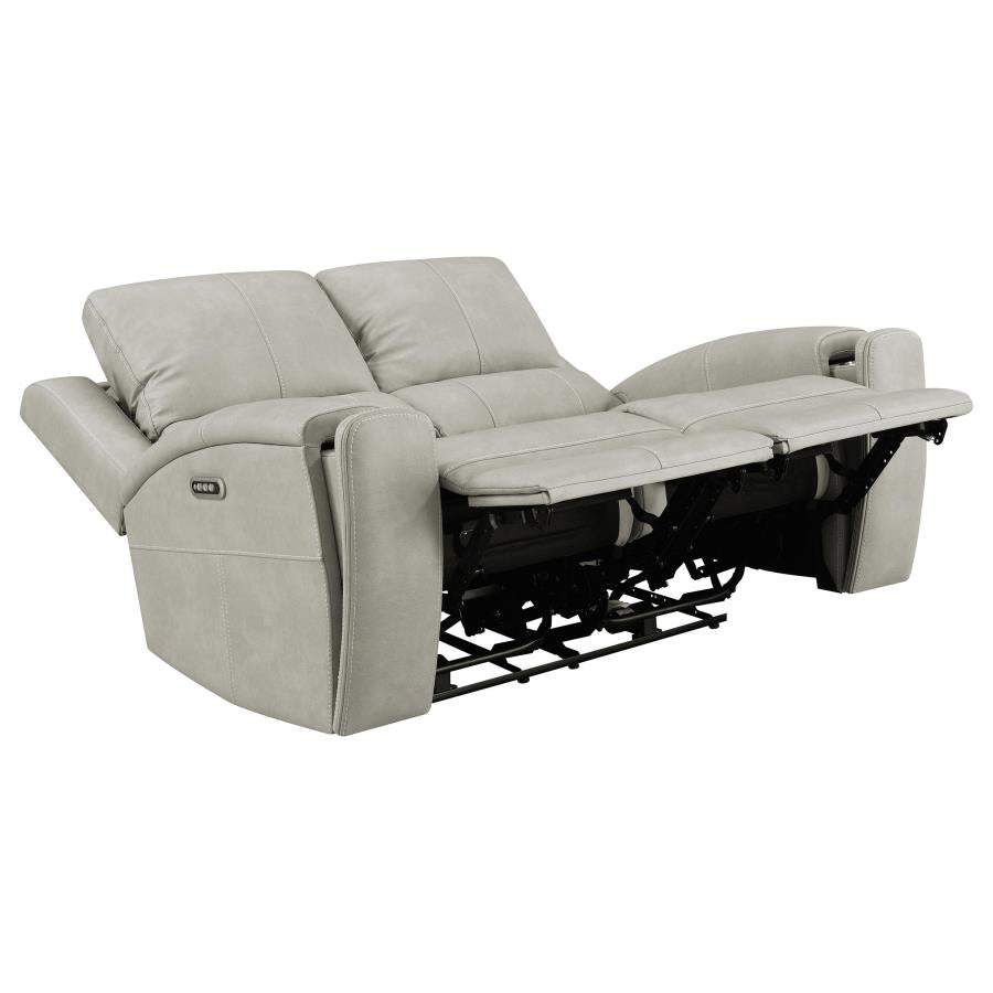Coaster 603434PPP-S2 2 pc Brickston light grey faux leather power recliners and headrests sofa and love seat set storage and USB