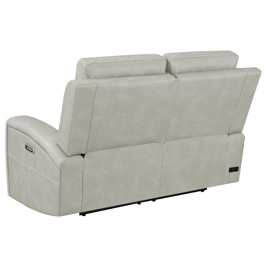 Coaster 603434PPP-S2 2 pc Brickston light grey faux leather power recliners and headrests sofa and love seat set storage and USB
