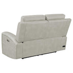 Coaster 603434PPP-S2 2 pc Brickston light grey faux leather power recliners and headrests sofa and love seat set storage and USB
