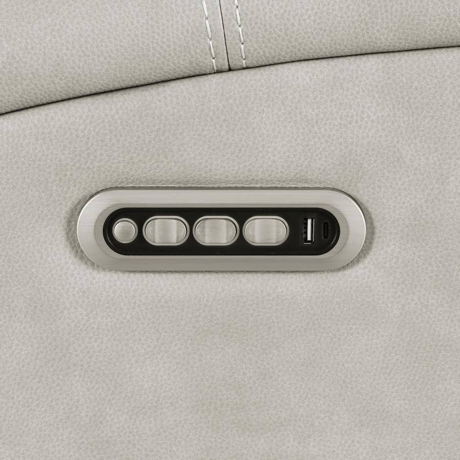 Coaster 603434PPP-S2 2 pc Brickston light grey faux leather power recliners and headrests sofa and love seat set storage and USB