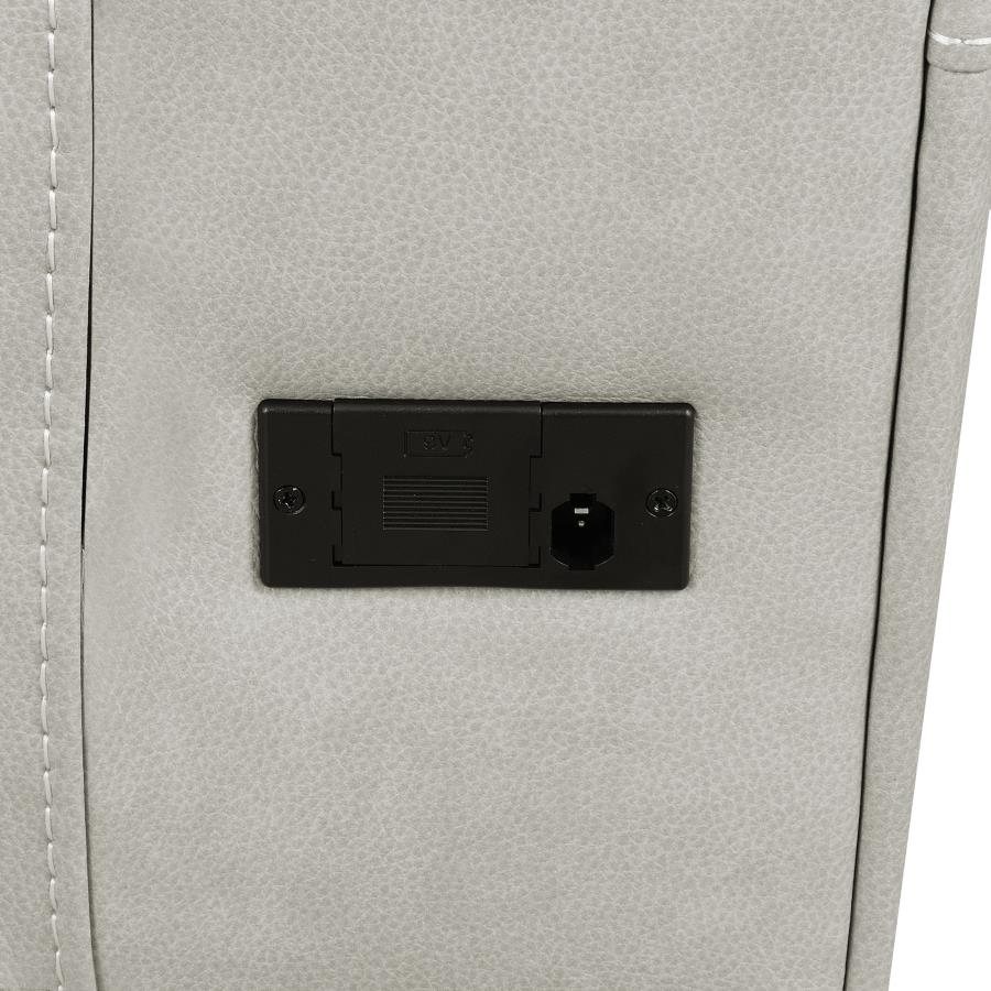 Coaster 603434PPP-S2 2 pc Brickston light grey faux leather power recliners and headrests sofa and love seat set storage and USB