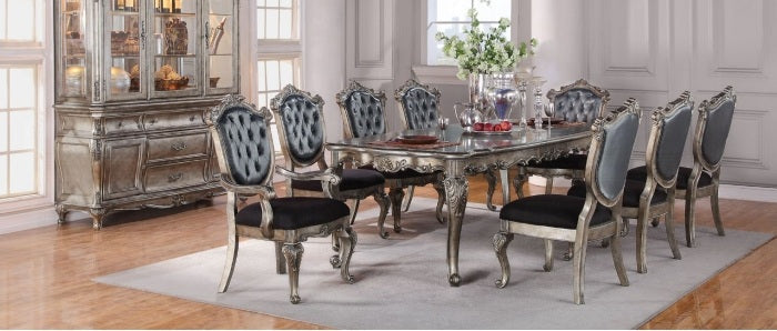 Acme 60540-42-43 7 pc Astoria grand petrin chantelle antique silver finish wood dining table set