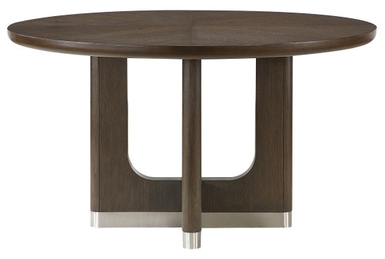 Clara Wire Brushed Brown Finish Wood 5-Piece Round Dining Table Set with Silver Tipped Pedestal Base – 6066-54-5PC