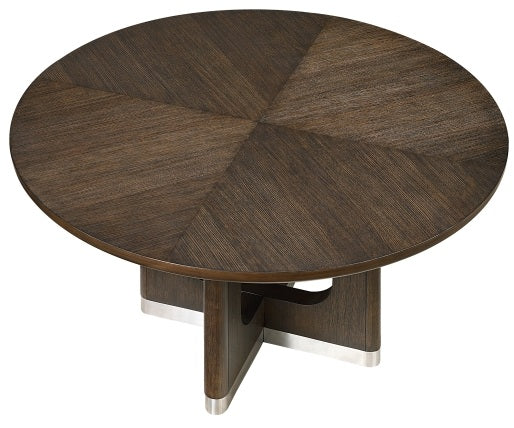 Clara Wire Brushed Brown Finish Wood 5-Piece Round Dining Table Set with Silver Tipped Pedestal Base – 6066-54-5PC