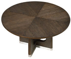 Clara Wire Brushed Brown Finish Wood 5-Piece Round Dining Table Set with Silver Tipped Pedestal Base – 6066-54-5PC