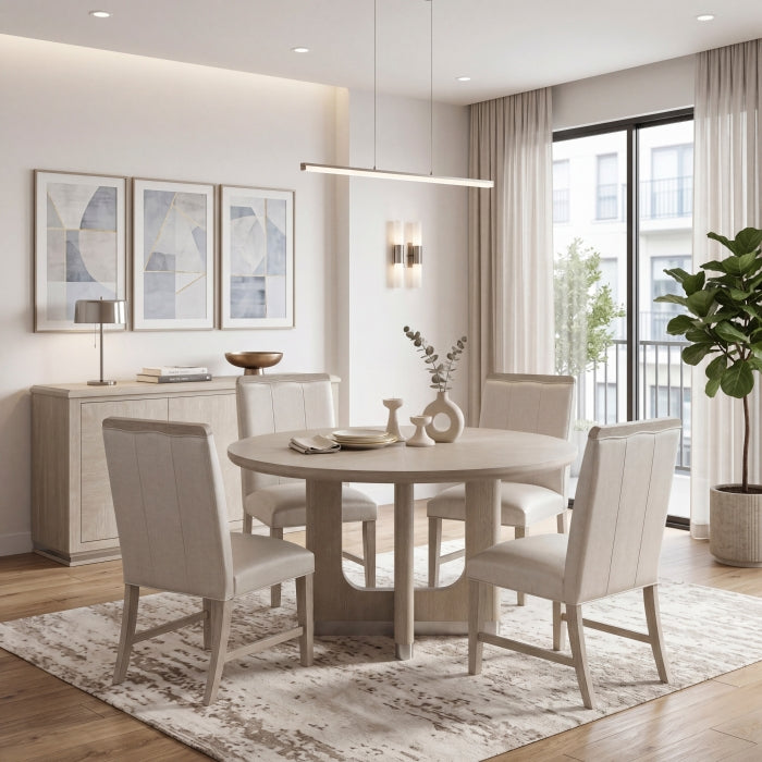 Homelegance Clara 5-Piece Wire Brushed Light Grey Finish Wood Round Contemporary Dining Table Set – 6066NN-54RD-5PC