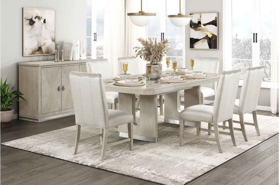 Homelegance Clara 7-Piece Wire Brushed Light Grey Finish Wood Contemporary Dining Table Set – 6066NN-84-7PC