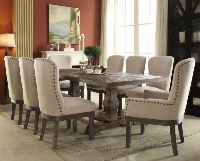Acme 60737-7PC 7 pc Landon salvage brown finish wood distressed farmhouse style dining table set