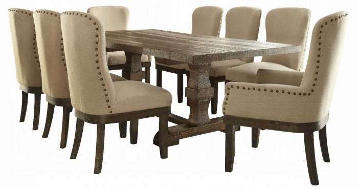 Acme 60737-7PC 7 pc Landon salvage brown finish wood distressed farmhouse style dining table set