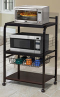 Asia Direct 608-ESP Wade logan frystown black finish metal frame espresso finish wood shelves with basket microwave cart rack