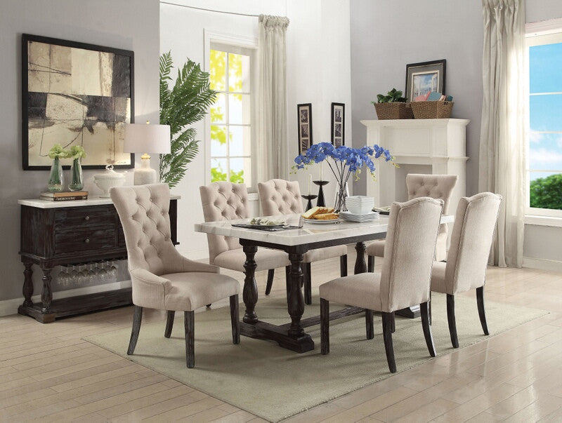 Acme 60820-22-23 7 pc Gerardo white marble top espresso finish wood dining table set