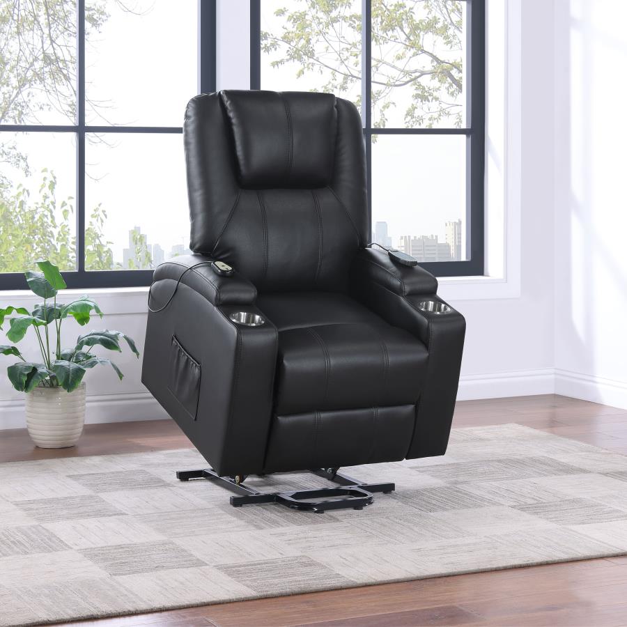 Coaster 609475P Armstrong black leatherette power lift recliner chair with heat and massage 300 lb capacity