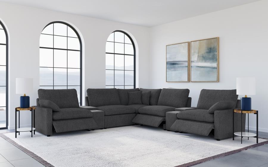 Coaster Collins Dark Grey Fabric 7-Pc Power Motion Sectional Sofa with Charging Ports – 609530P-SETA
