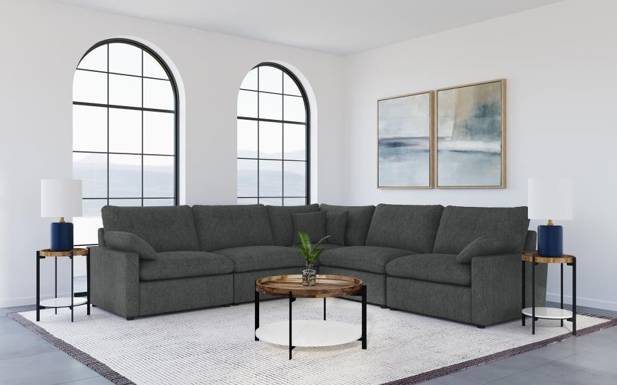 Coaster 609530P 5 pc Collins dark grey fabric power motion modular sectional sofa wall hugger design