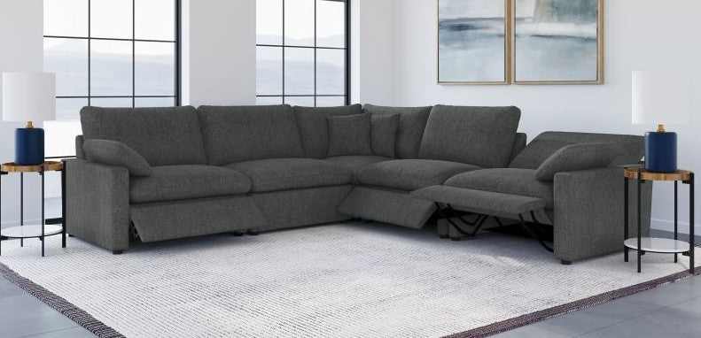 Coaster 609530P 5 pc Collins dark grey fabric power motion modular sectional sofa wall hugger design
