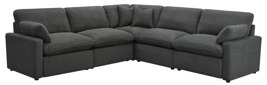 Coaster 609530P 5 pc Collins dark grey fabric power motion modular sectional sofa wall hugger design