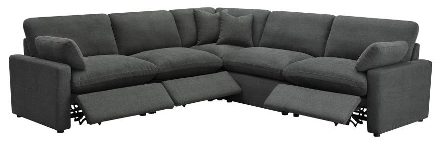 Coaster 609530P 5 pc Collins dark grey fabric power motion modular sectional sofa wall hugger design