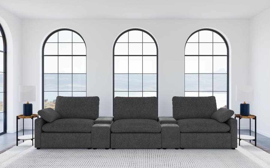 Coaster Collins Dark Grey Fabric 5-Piece Power Home Theater Seating with Console Centers – 609531PT