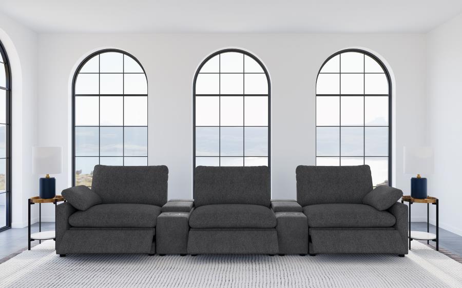 Coaster Collins Dark Grey Fabric 5-Piece Power Home Theater Seating with Console Centers – 609531PT