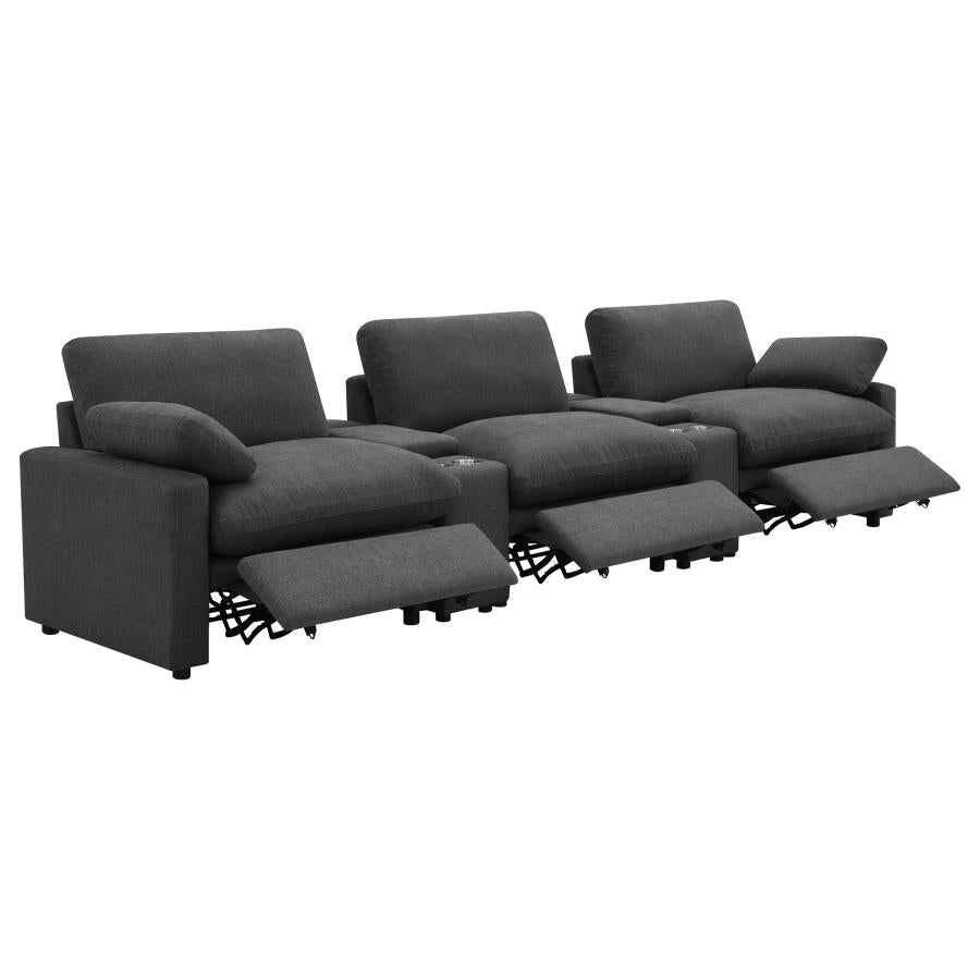 Coaster Collins Dark Grey Fabric 5-Piece Power Home Theater Seating with Console Centers – 609531PT