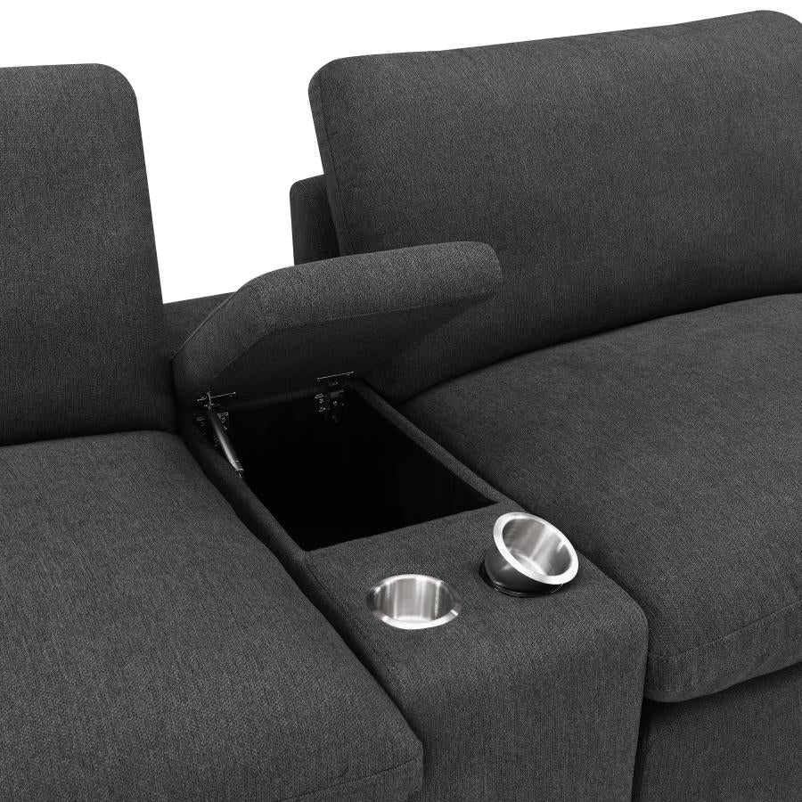 Coaster Collins Dark Grey Fabric 5-Piece Power Home Theater Seating with Console Centers – 609531PT