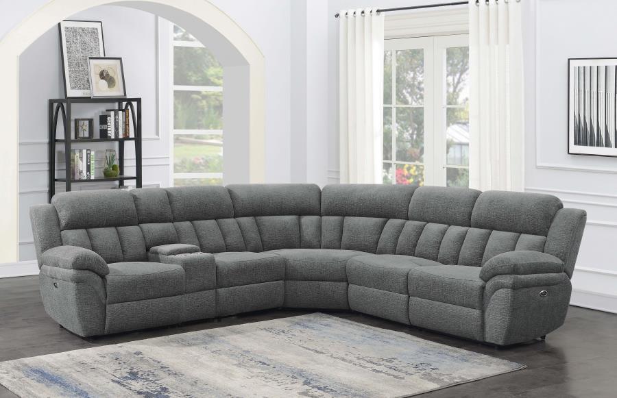 Coaster 609540P 6 pc Latitude run Bahrain charcoal chenille sectional sofa set with power recliners