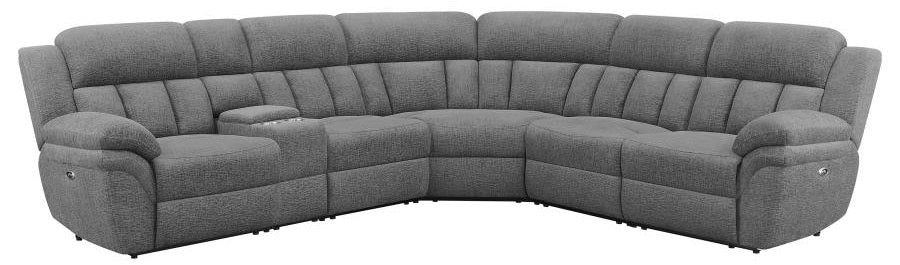 Coaster 609540P 6 pc Latitude run Bahrain charcoal chenille sectional sofa set with power recliners