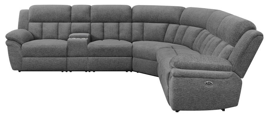 Coaster 609540P 6 pc Latitude run Bahrain charcoal chenille sectional sofa set with power recliners