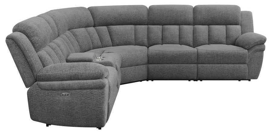 Coaster 609540P 6 pc Latitude run Bahrain charcoal chenille sectional sofa set with power recliners