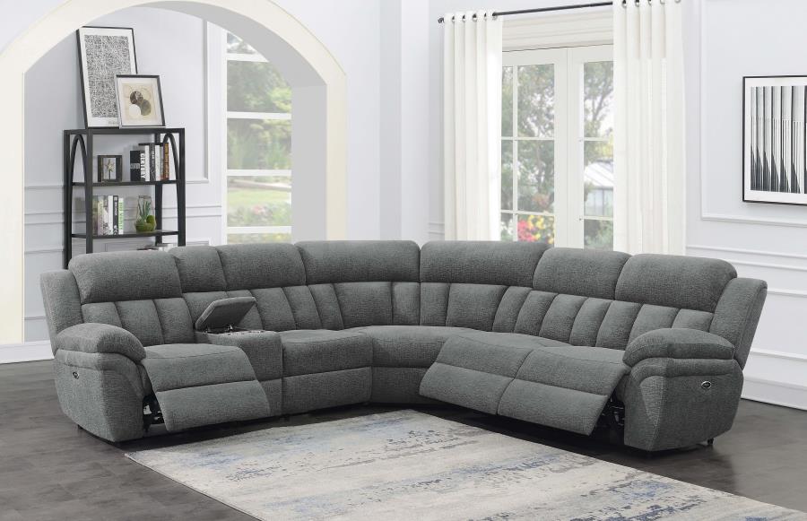 Coaster 609540P 6 pc Latitude run Bahrain charcoal chenille sectional sofa set with power recliners