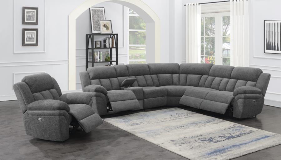 Coaster 609540P 6 pc Latitude run Bahrain charcoal chenille sectional sofa set with power recliners