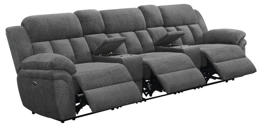 Coaster 609541PT 5 pc Latitude run Bahrain charcoal chenille theater sectional sofa set with power recliners
