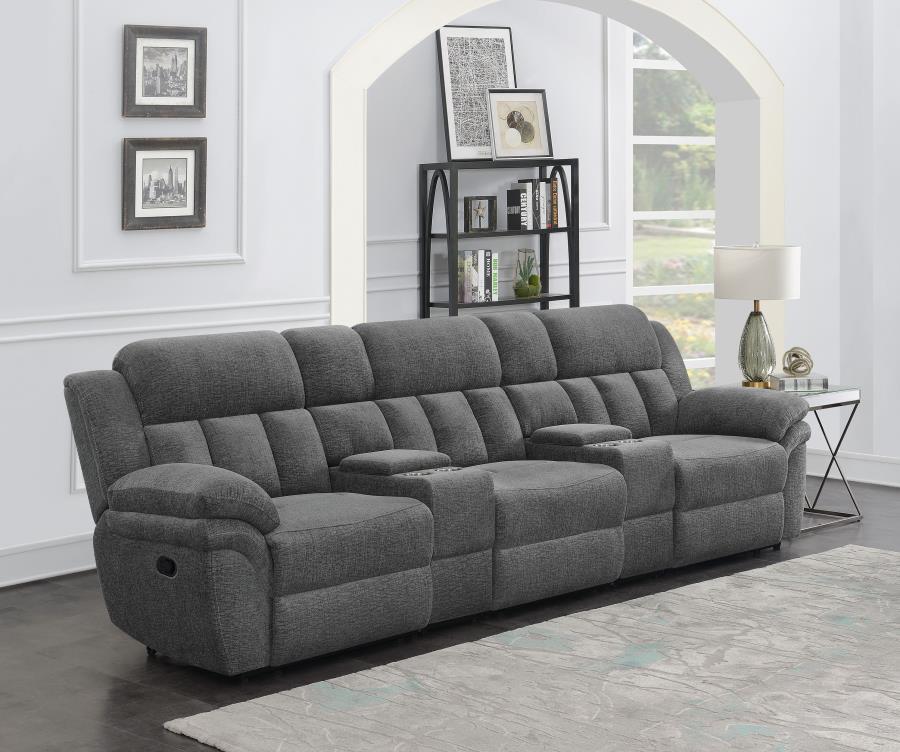 Coaster 609541T 5 pc Latitude run Bahrain charcoal chenille theater sectional sofa set with recliners