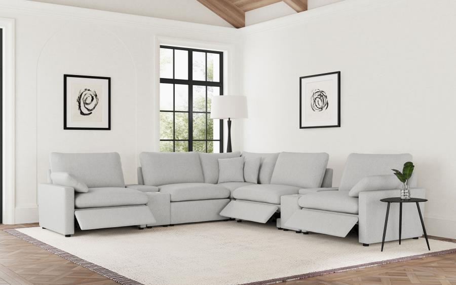 Coaster Collins Grey Fabric 7-Pc Power Motion Sectional Sofa with Charging Ports – 609560P-SETA