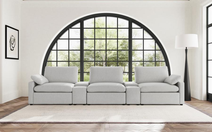 Coaster Collins Grey Fabric 5-Piece Power Home Theater Seating with Console Centers – 609561PT