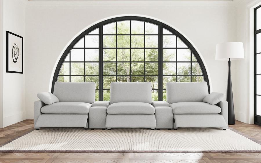 Coaster Collins Grey Fabric 5-Piece Power Home Theater Seating with Console Centers – 609561PT