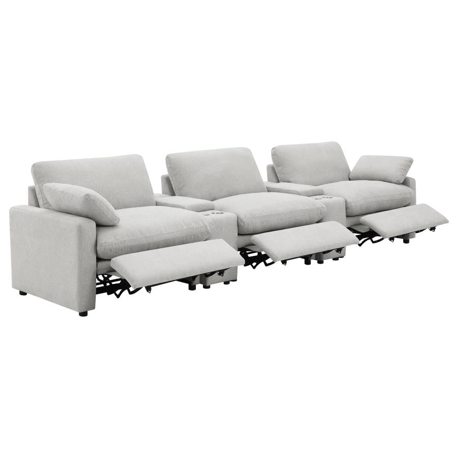 Coaster Collins Grey Fabric 5-Piece Power Home Theater Seating with Console Centers – 609561PT