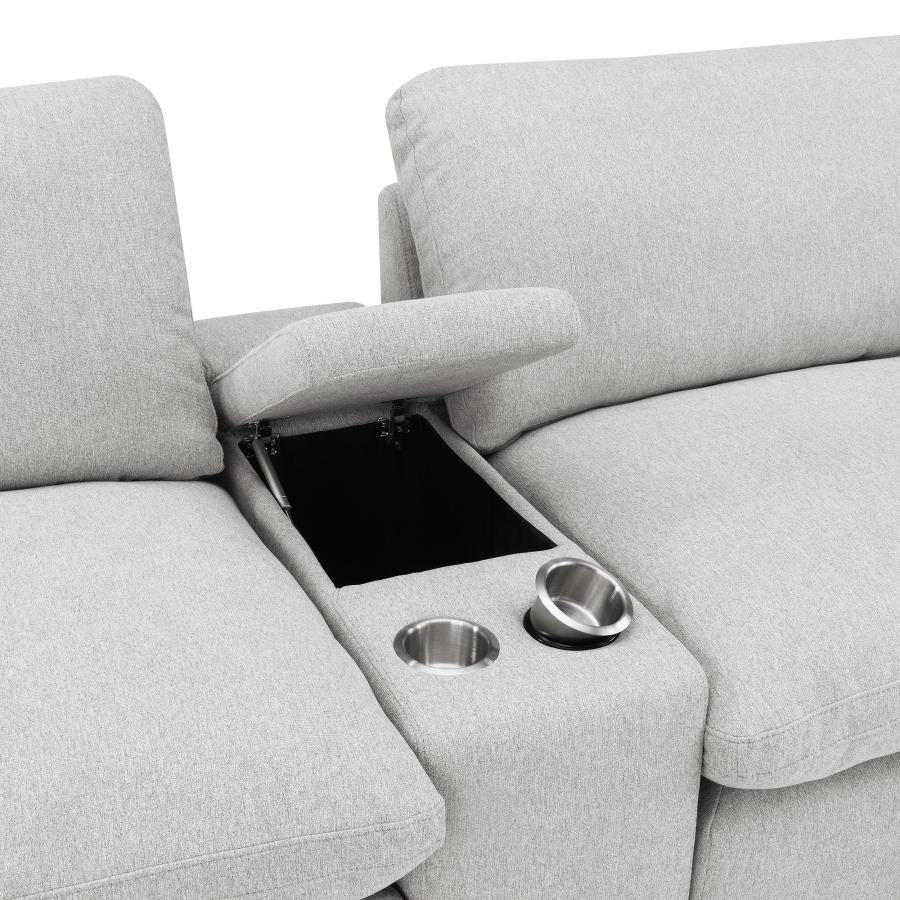 Coaster Collins Grey Fabric 5-Piece Power Home Theater Seating with Console Centers – 609561PT